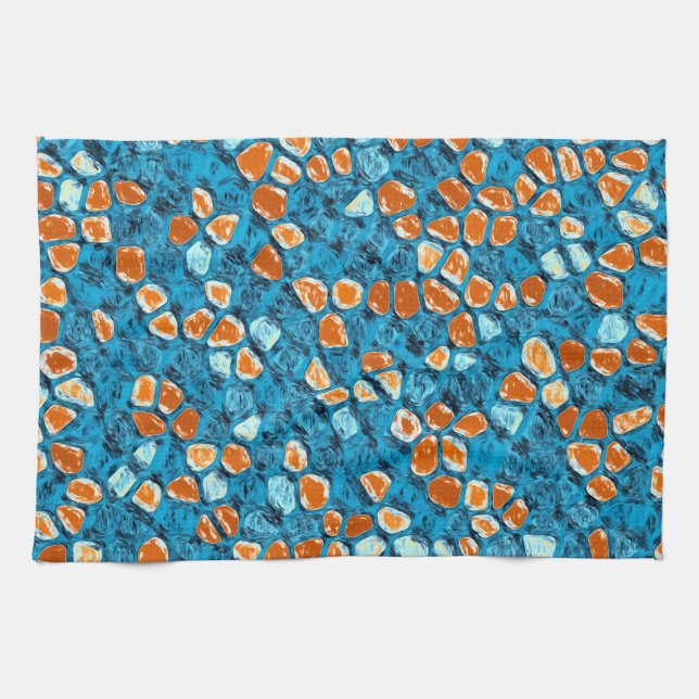 Orangefarbene Abstrakte Kunst Geschirrtuch (Horizontal)