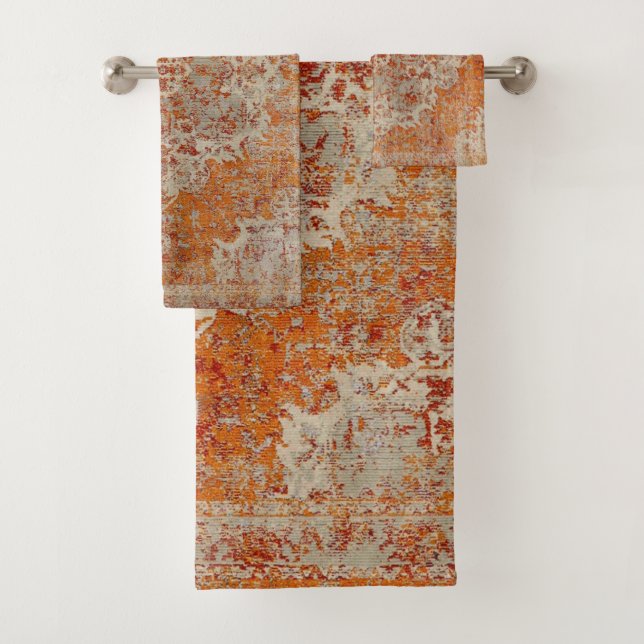 Orangefarbene Antikenmatte Badhandtuch Set (Insitu)