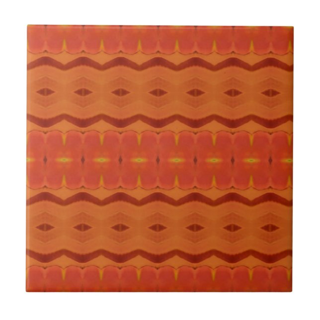 Orangefarbene Aprikosenfeuer, geometrische Kunstde Fliese (Vorderseite)