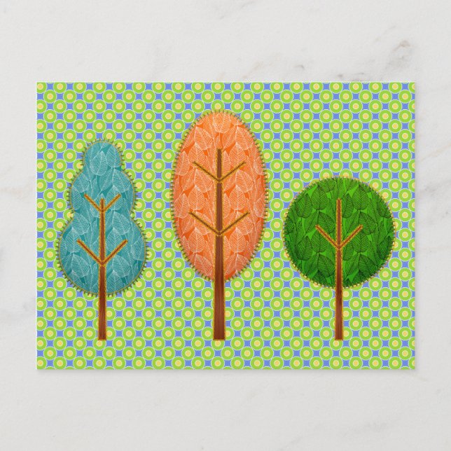 Orangefarbene Aquamarine Grünbäume mit modernem Po Postkarte (Vorderseite)