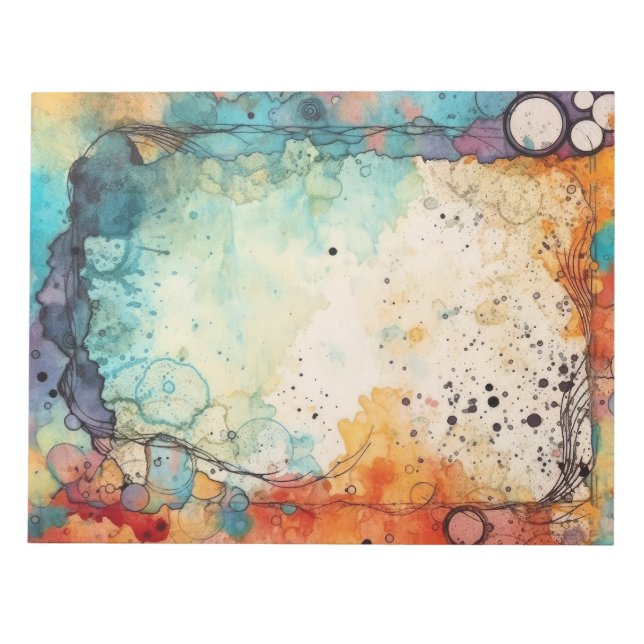 Orangefarbene, Aquamarine, Lila Aquarellseite Notizblock (Vorderseite)