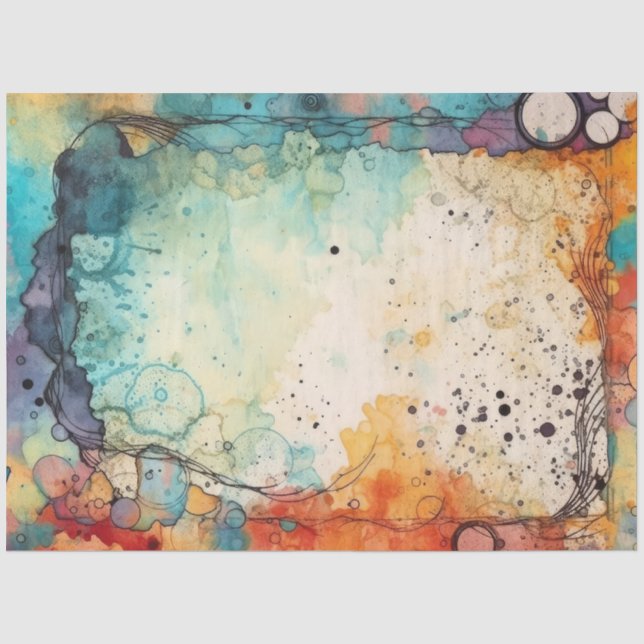 Orangefarbene, Aquamarine, Lila Aquarellseite Seidenpapier (Vorderseite)