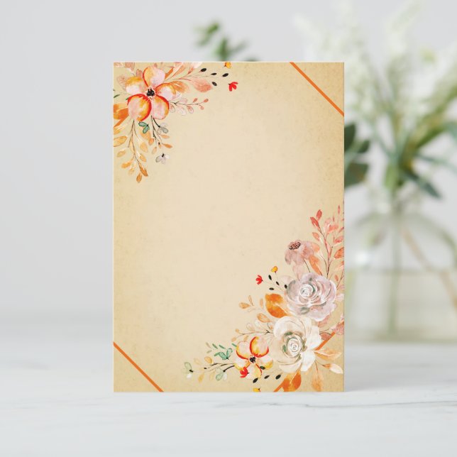 Orangefarbene Aquarellblume auf Pergament Hochzeit Einladung (Stehend Vorderseite)