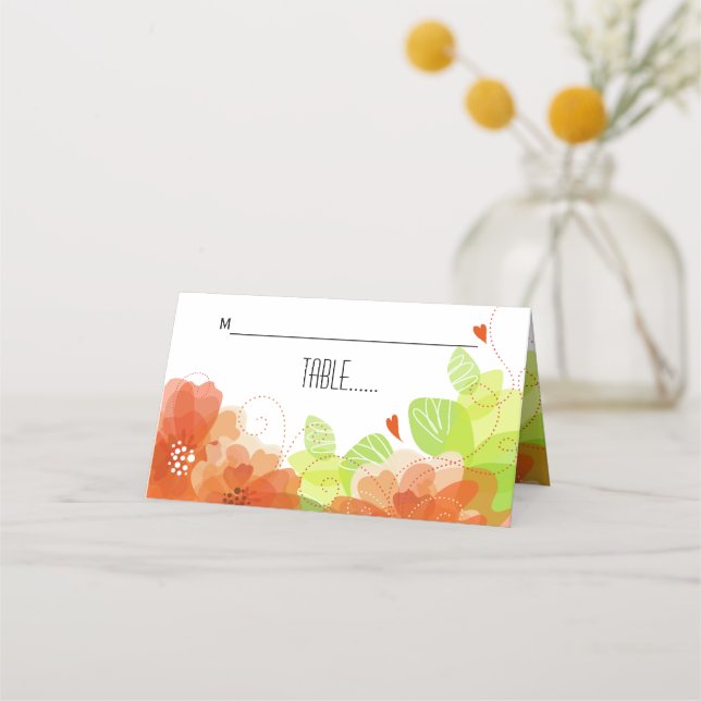 Orangefarbene ätherische Blume Hochzeitskarte Platzkarte (Vorderseite)
