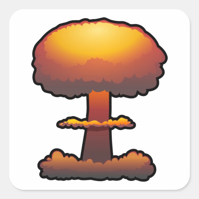 Orangefarbene Atomwolke/Nukleare Explosionswolke Quadratischer Aufkleber (Vorderseite)