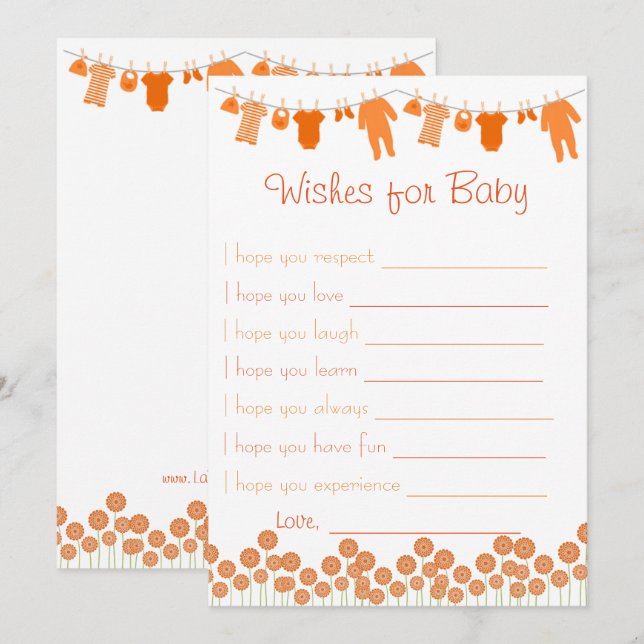 Orangefarbene Babydusche für Babyspiele Einladung (Vorne/Hinten)