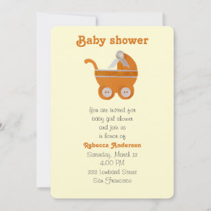 Orangefarbene Babywanne, weiße Taste für die Babyd Einladung