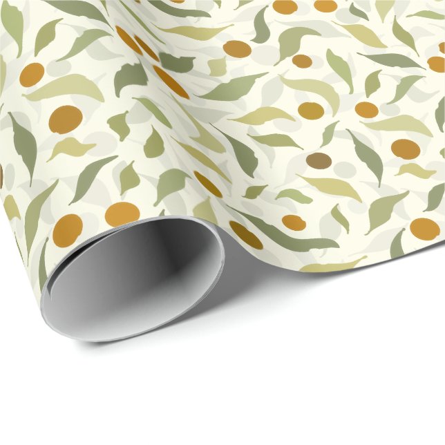 Orangefarbene Berries und Blätter auf Creme - Must Geschenkpapier (Rolleneckpunkt)