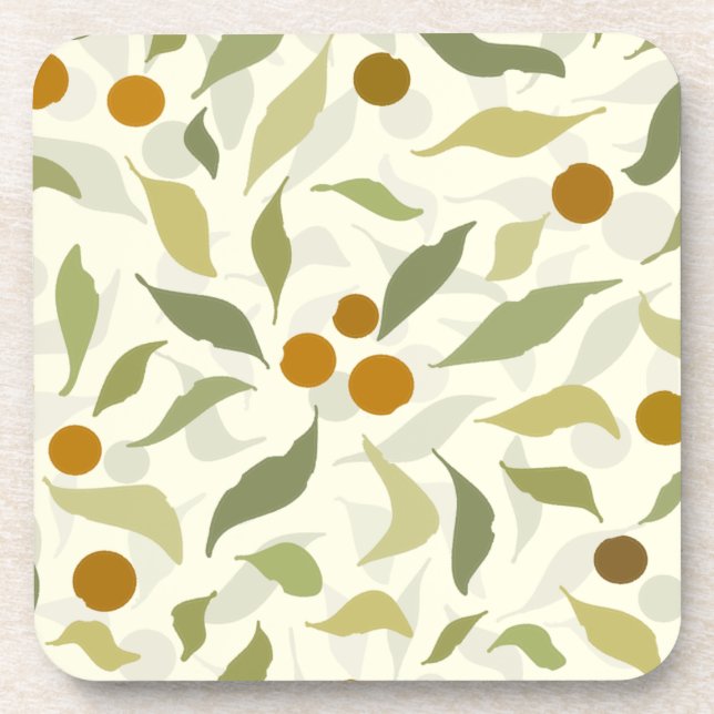 Orangefarbene Berries und Blätter auf Creme - Must Getränkeuntersetzer (Vorderseite)