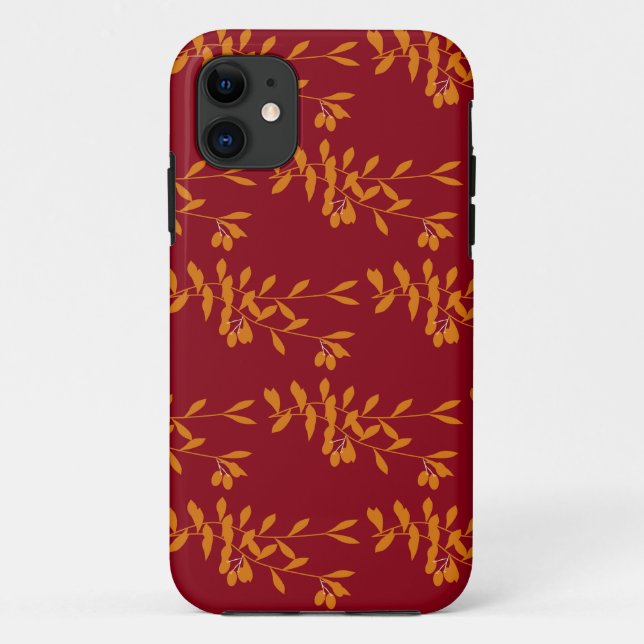 Orangefarbene Blätter der Silhouette auf rot Case-Mate iPhone Hülle (Rückseite)