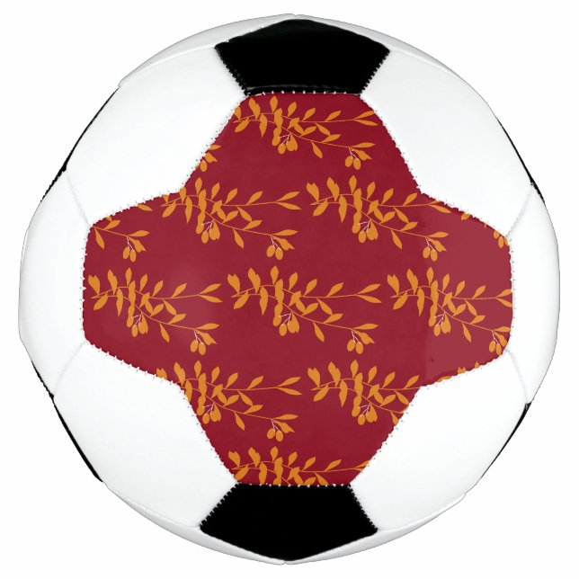 Orangefarbene Blätter der Silhouette auf rot Fußball (Vorderseite)
