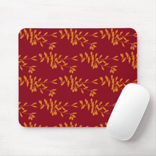 Orangefarbene Blätter der Silhouette auf rot Mousepad (Mit Mouse)