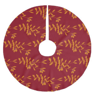 Orangefarbene Blätter der Silhouette auf rot Polyester Weihnachtsbaumdecke