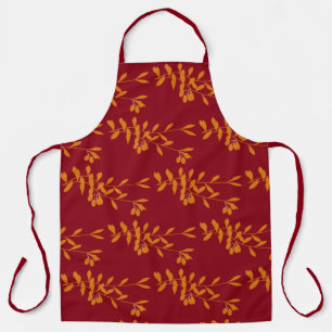 Orangefarbene Blätter der Silhouette auf rot Schürze