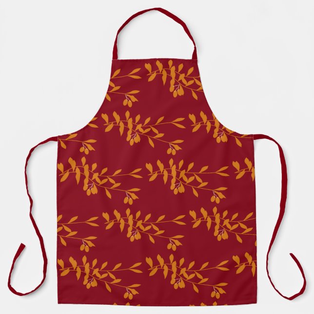 Orangefarbene Blätter der Silhouette auf rot Schürze (Vorderseite)