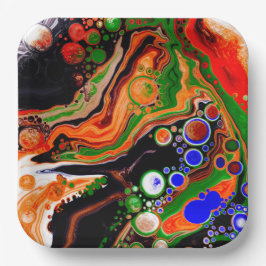 Orangefarbene, blaue, grüne, schwarze, digitale Fl Pappteller