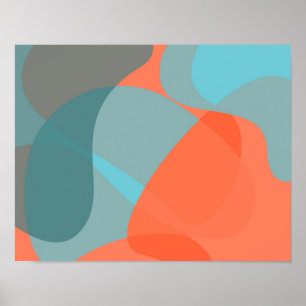 Orangefarbene, blaue, moderne, trendige und Bio Fo Poster