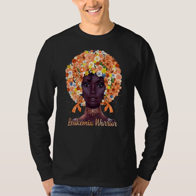 Orangefarbene Blume Afro Haar Schwarze Leukämie Wa T-Shirt (Vorderseite)