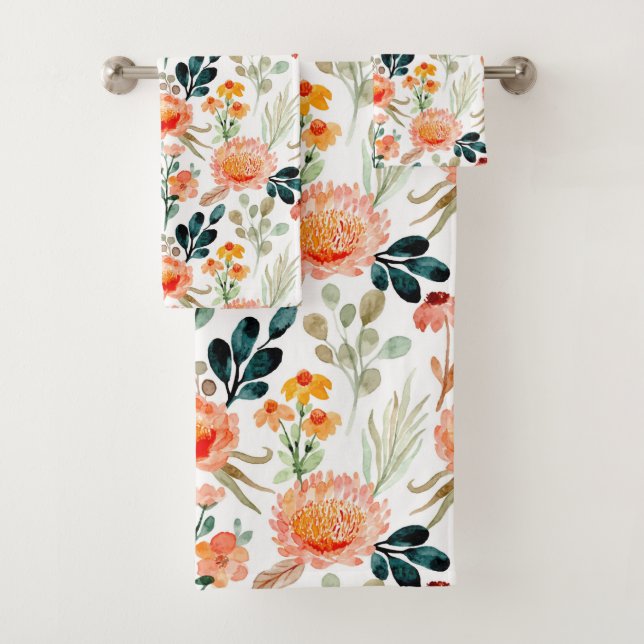 Orangefarbene Blume Badhandtuch Set (Insitu)
