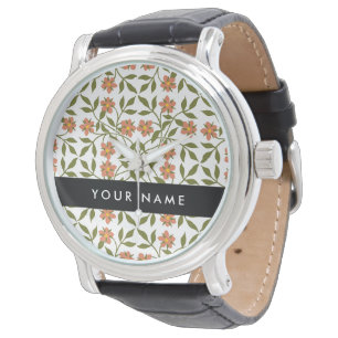 Orangefarbene Blume, Blumenmuster, Boho, Ihr Name Armbanduhr