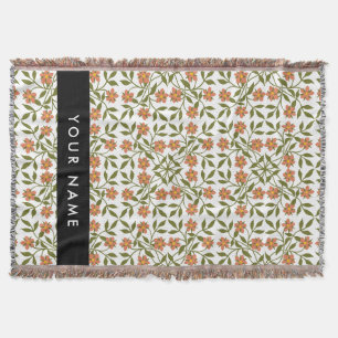 Orangefarbene Blume, Blumenmuster, Boho, Ihr Name Decke