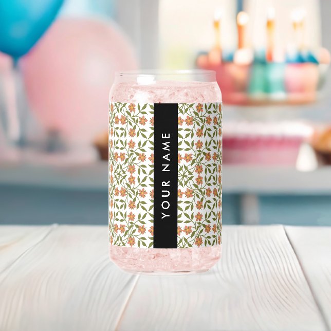 Orangefarbene Blume, Blumenmuster, Boho, Ihr Name Dosenglas (Insitu (Baby Party))