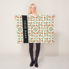 Orangefarbene Blume, Blumenmuster, Boho, Ihr Name Fleecedecke