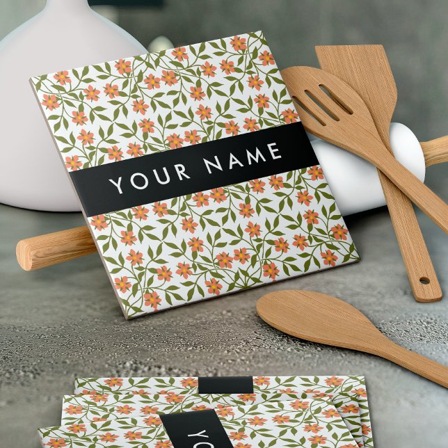 Orangefarbene Blume, Blumenmuster, Boho, Ihr Name Fliese (Von Creator hochgeladen)