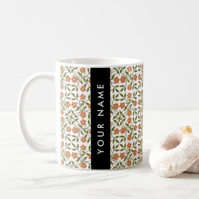 Orangefarbene Blume, Blumenmuster, Boho, Ihr Name Kaffeetasse (Mit Donut)
