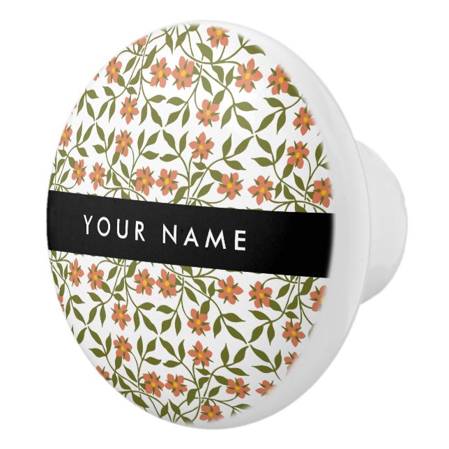 Orangefarbene Blume, Blumenmuster, Boho, Ihr Name Keramikknauf (Rechts)