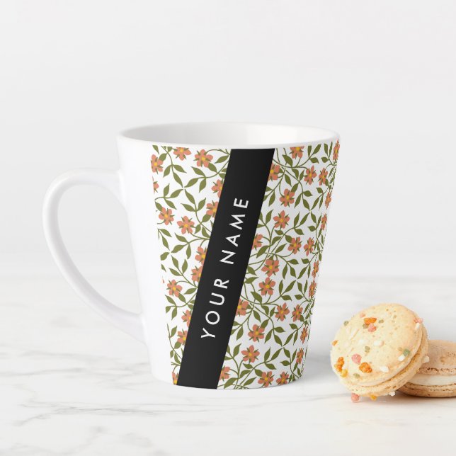 Orangefarbene Blume, Blumenmuster, Boho, Ihr Name Milchtasse (Beispiel)