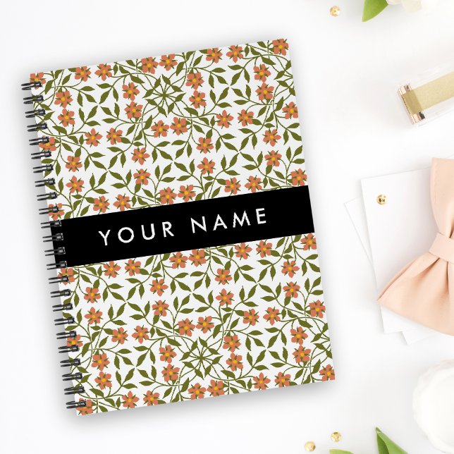 Orangefarbene Blume, Blumenmuster, Boho, Ihr Name Notizblock (Von Creator hochgeladen)