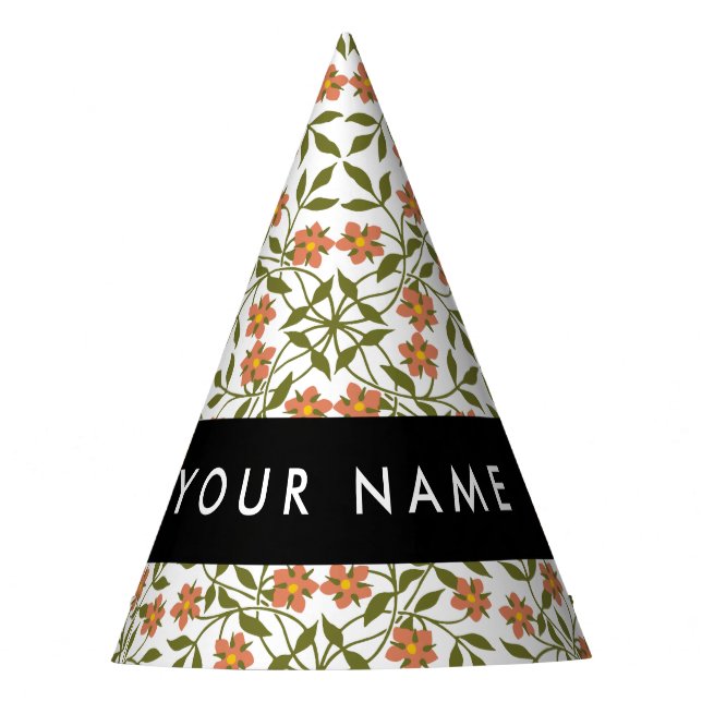 Orangefarbene Blume, Blumenmuster, Boho, Ihr Name Partyhütchen (Vorderseite)