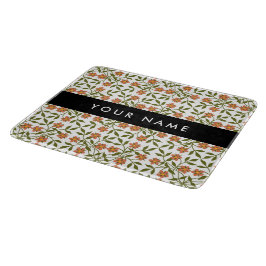 Orangefarbene Blume, Blumenmuster, Boho, Ihr Name Schneidebrett