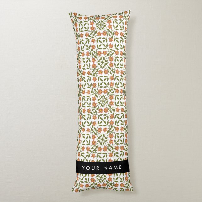 Orangefarbene Blume, Blumenmuster, Boho, Ihr Name Seitenschläferkissen (Rückseite (Vertikal))