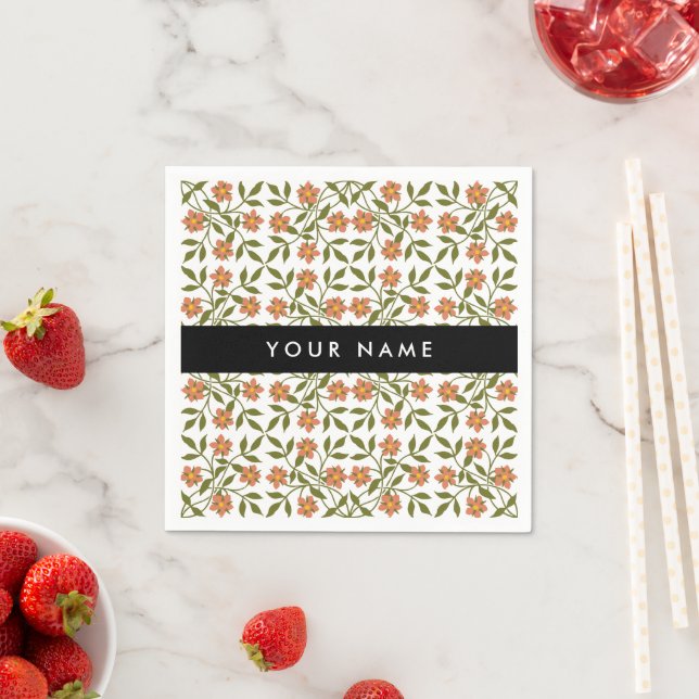 Orangefarbene Blume, Blumenmuster, Boho, Ihr Name Serviette (Beispiel)
