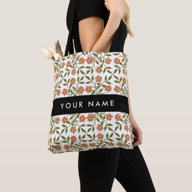 Orangefarbene Blume, Blumenmuster, Boho, Ihr Name Tasche (Von Nahem)
