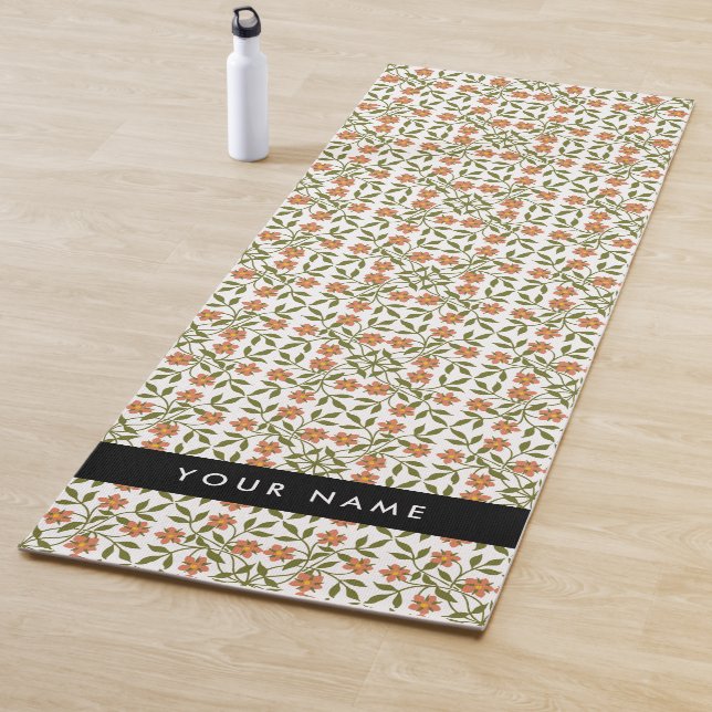 Orangefarbene Blume, Blumenmuster, Boho, Ihr Name Yogamatte (Beispiel)