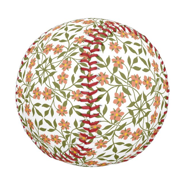 Orangefarbene Blume, Blumenmuster, Grünpflanzen, B Baseball (Schrägansicht)