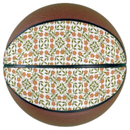 Orangefarbene Blume, Blumenmuster, Grünpflanzen, B Basketball