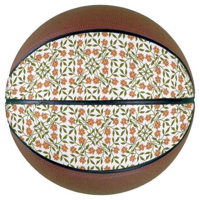 Orangefarbene Blume, Blumenmuster, Grünpflanzen, B Basketball (Vorderseite)