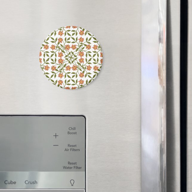 Orangefarbene Blume, Blumenmuster, Grünpflanzen, B Magnet (In Situ (Kühlschrank))