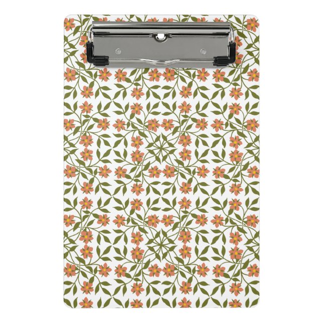 Orangefarbene Blume, Blumenmuster, Grünpflanzen, B Mini Klemmbrett (Vorderseite)