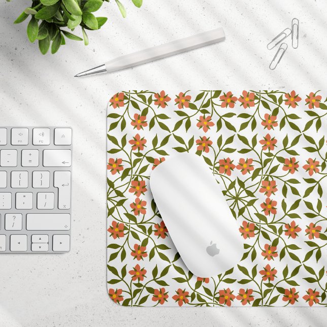 Orangefarbene Blume, Blumenmuster, Grünpflanzen, B Mousepad (Von Creator hochgeladen)