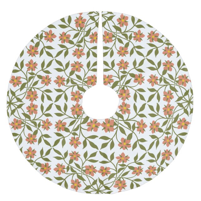 Orangefarbene Blume, Blumenmuster, Grünpflanzen, B Polyester Weihnachtsbaumdecke (Vorderseite)