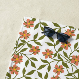 Orangefarbene Blume, Blumenmuster, Grünpflanzen, B Strandtuch