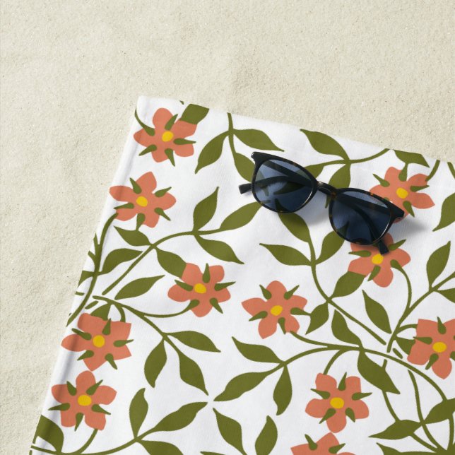 Orangefarbene Blume, Blumenmuster, Grünpflanzen, B Strandtuch (Beispiel)