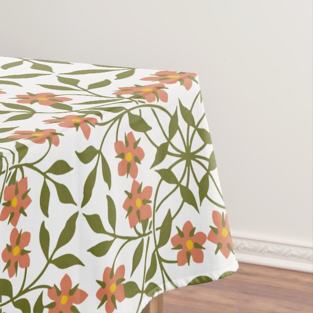 Orangefarbene Blume, Blumenmuster, Grünpflanzen, B Tischdecke (Beispiel)