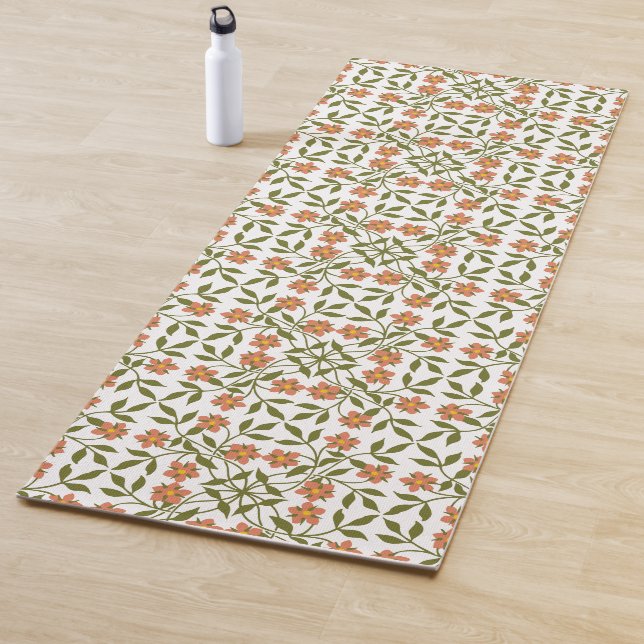 Orangefarbene Blume, Blumenmuster, Grünpflanzen, B Yogamatte (Beispiel)