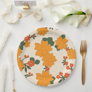 Orangefarbene Blume, Blumenmuster, Muster von Blum Pappteller